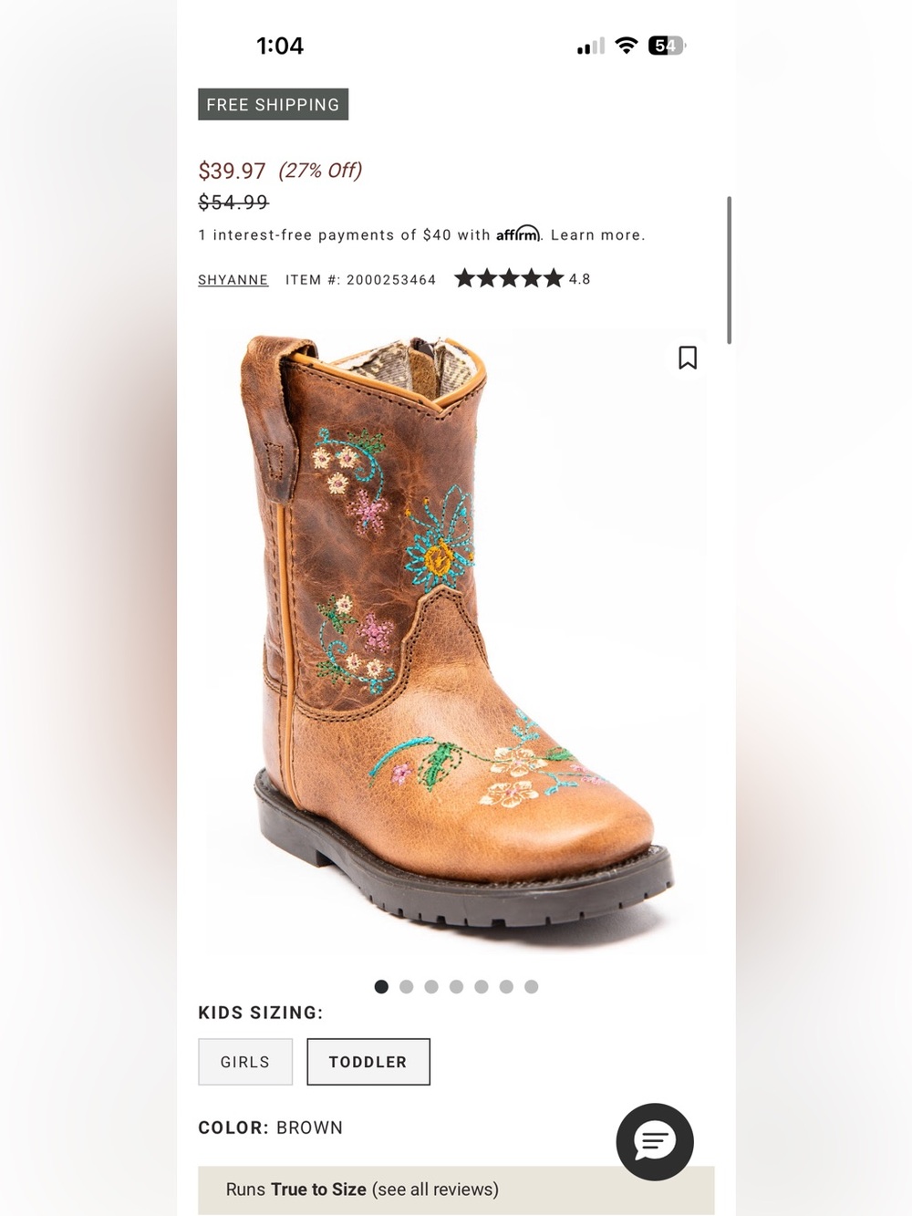 Shyanne Brown Kids' Western Boot with Turquoise & Yellow Embroidery